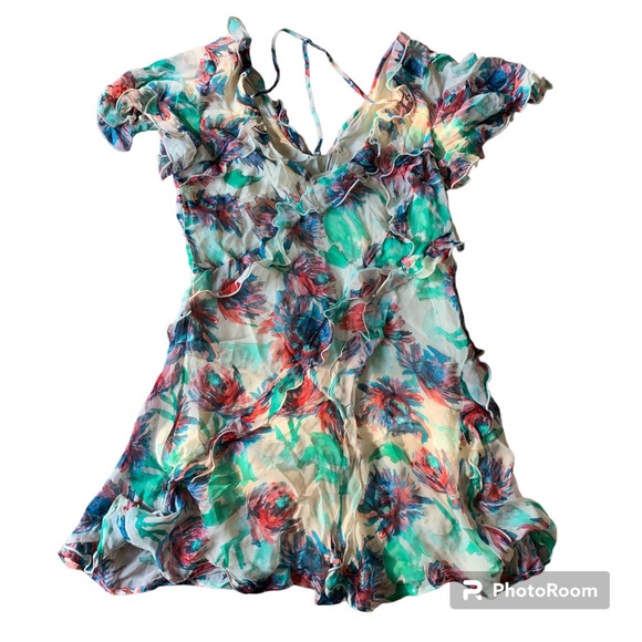 Anthropologie Soft Printed Mini Dress Size S Flutter Sleeves Watercolor Floral - Picture 5 of 12
